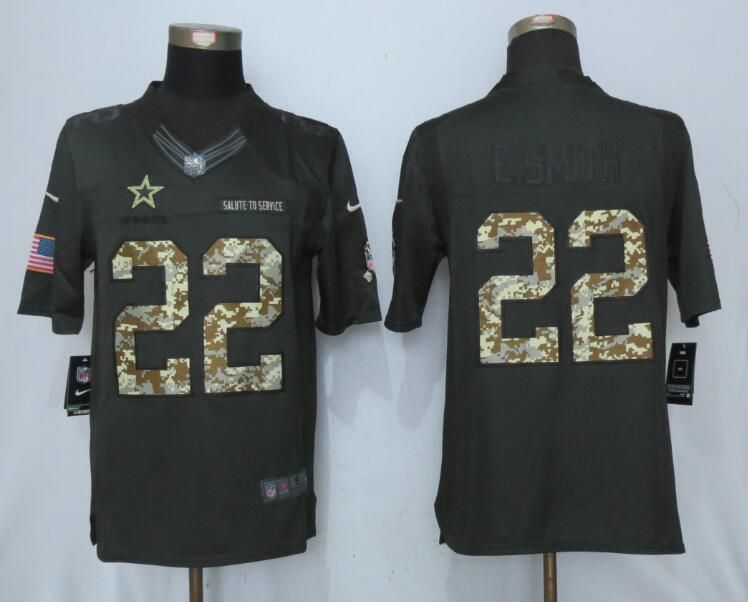 2017 Men Dallas Cowboys 22 E.Smith Anthracite Salute To Service Green New Nike Limited NFL Jersey